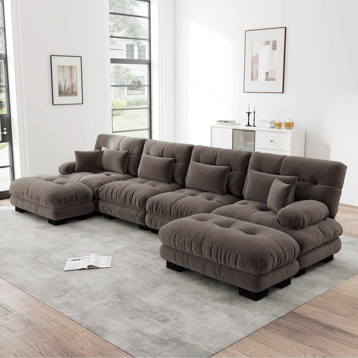 Sofá seccional Cloud en forma de L de 4 plazas con otomana móvil, ciniglia paisaje residencial con asiento profundo y reposabrazos anchos, gran sofá de sala para apartamento