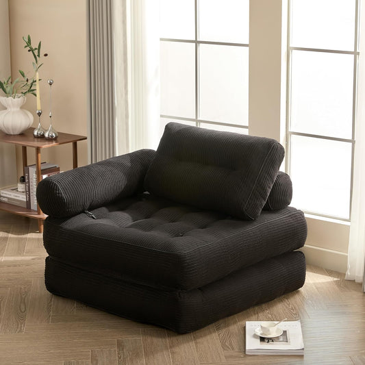 Sofá Convertible 4 en 1, Sofá Cama 1 Plaza, Pana, Negro