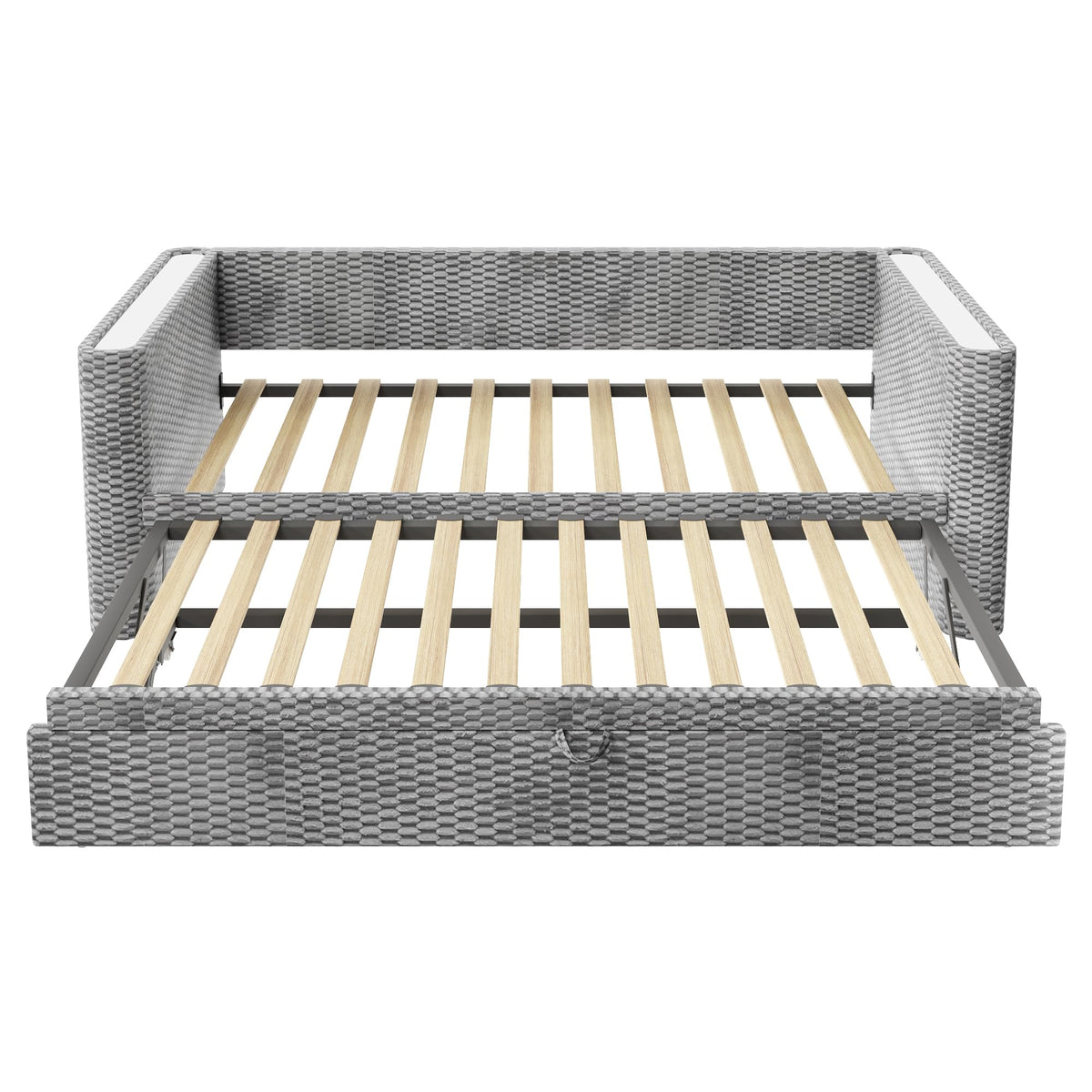Moimhear Cama de día, diván cama, sofá cama, diseño de cama extensible multifuncional con tira de luz LED, somier de listones (sin colchón), terciopelo (beis, 90 x 200 cm+180 x 200 cm)