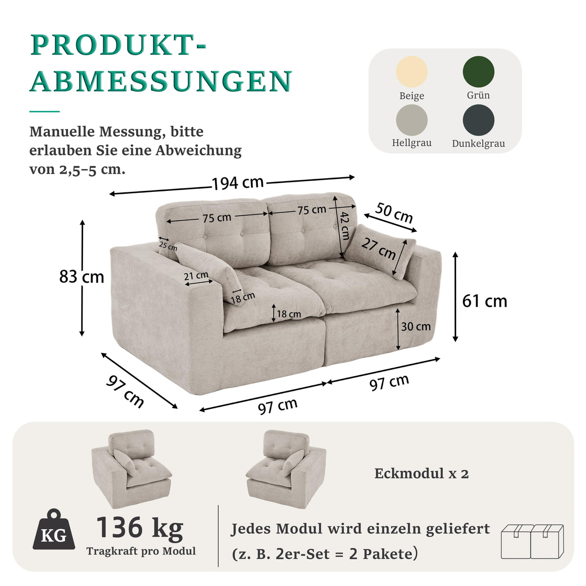 Sofá modular de 3 plazas con función de dormir, asiento extra profundo, felpilla para el hogar, sofá sin marco, sofá cama flexible para salón, verde