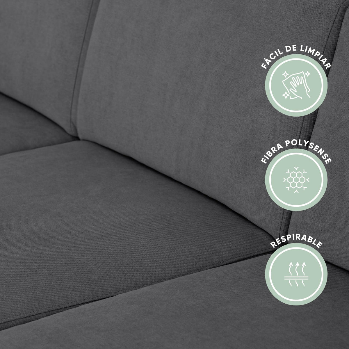 BUDWING Leah Sofá Cama Esquinero 3 Plazas - Chaise Longue Reversible y 2 Cojines Decorativos – Tapizado en Poliéster – Estilo Moderno – 233x124x69 cm – Gris Bicolor