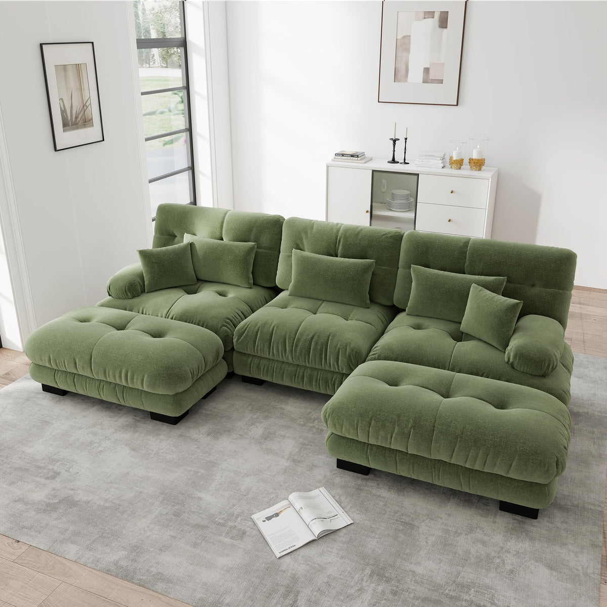 Sofá seccional Cloud en forma de L de 4 plazas con otomana móvil, ciniglia paisaje residencial con asiento profundo y reposabrazos anchos, gran sofá de sala para apartamento