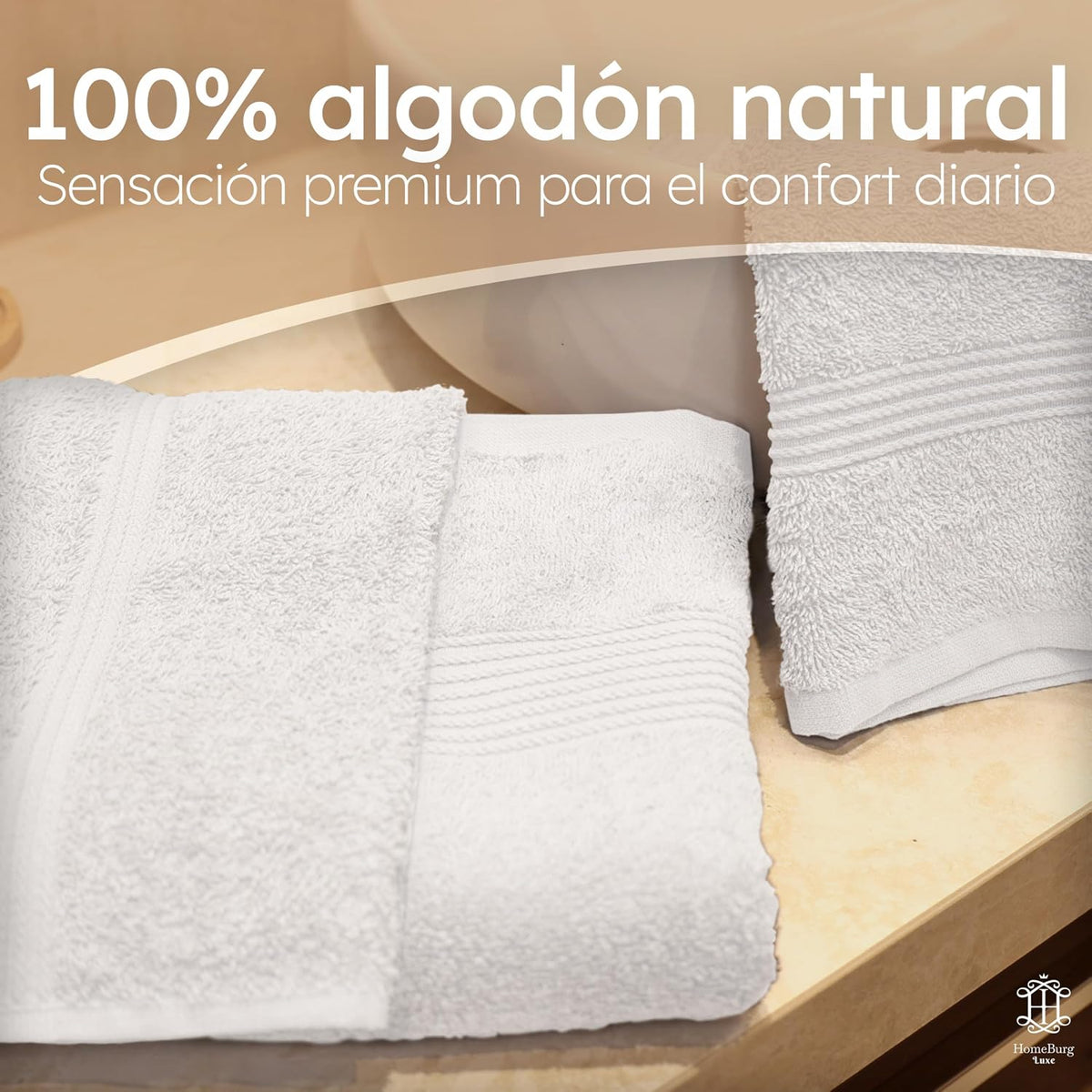Luxe Set de Toallas 100% Algodón - 8 Piezas, 3 tamaños (30×30, 40×70 y 65×137 cm) - Suaves, absorbentes y de fácil Cuidado, Blanco