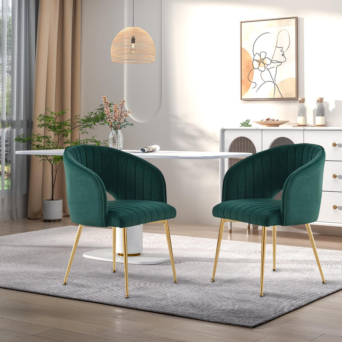 Juego de 6 sillas de comedor de terciopelo, sillas tapizadas con reposabrazos, patas doradas, sillas de cocina, para salón, dormitorio, oficina (6, blanco crema)