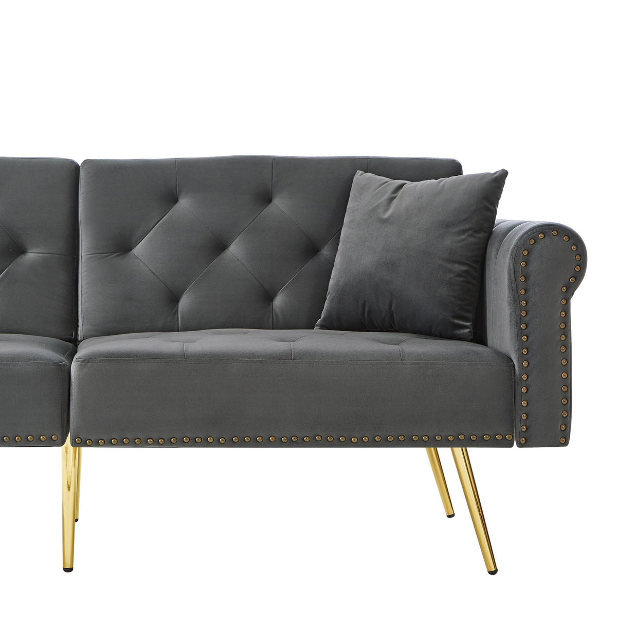 Sofá cama moderno de 2 plazas, tapizado en terciopelo, respaldo ajustable en 3 niveles y patas de metal doradas, elegante sofá con función de dormir, ahorra espacio, resistente, 173 x 75 x 70 cm