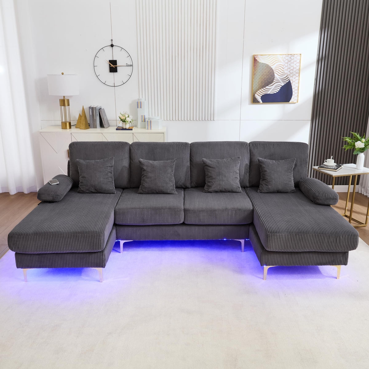 Sapgaks Sofá Seccional en U Moderno,Sofá 4 plazas,Mueble Acolchado de diseño Moderno,Tela de Chenilla (Beige)