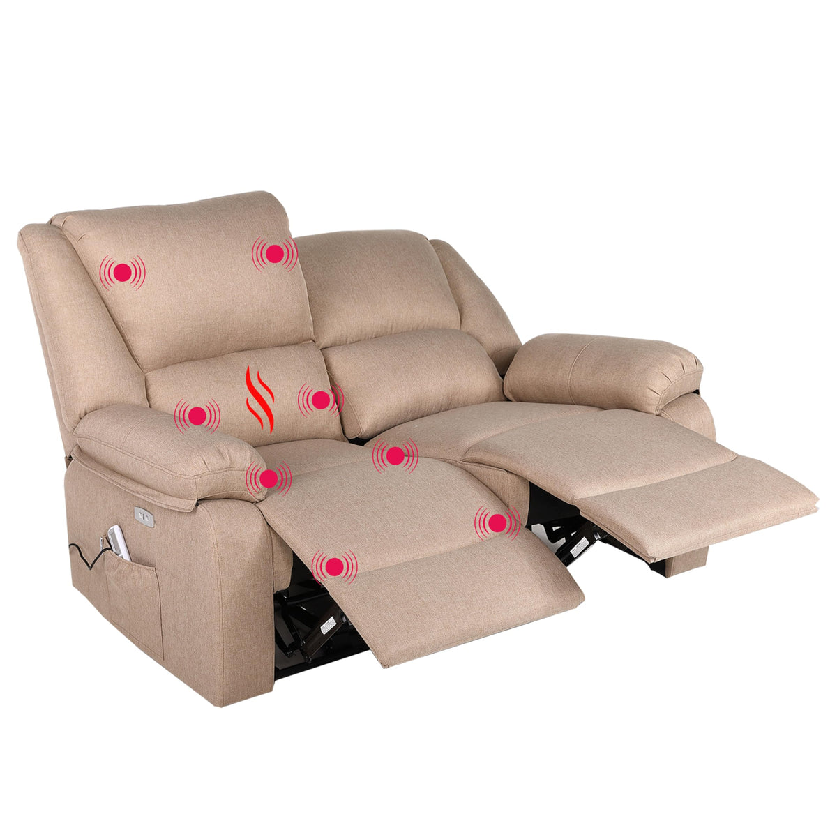 ECODE® Sofa 2 Plazas de Tela con Reclinacion Electrica y Masaje
