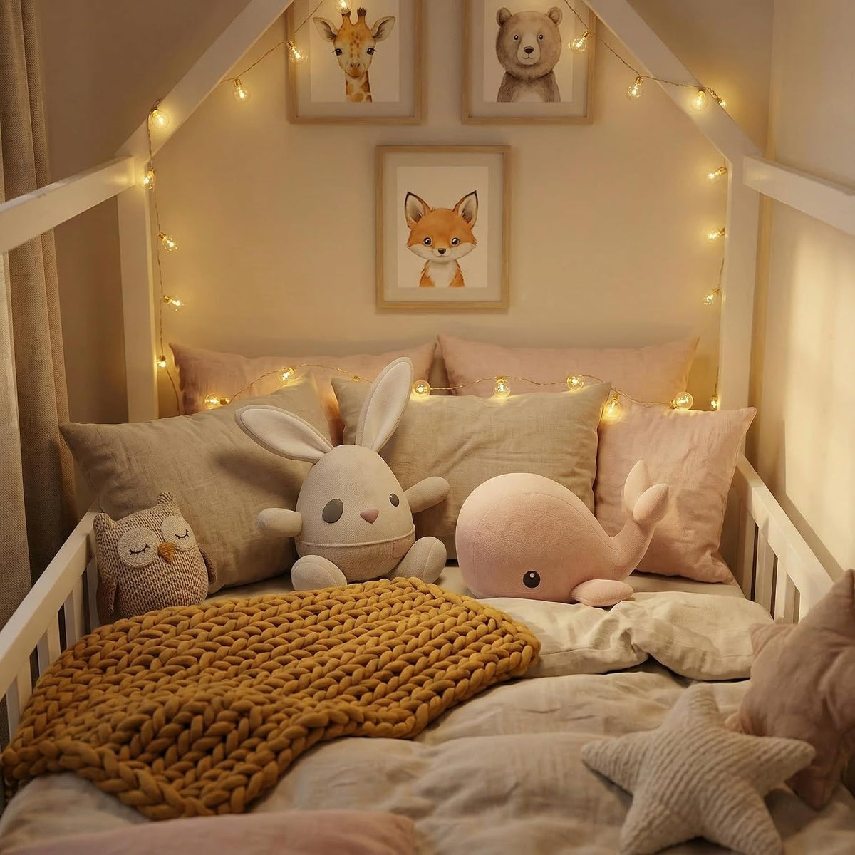 ecomi® Cama Infantil con Protección Anticaídas, Blanco, 80x160 cm
