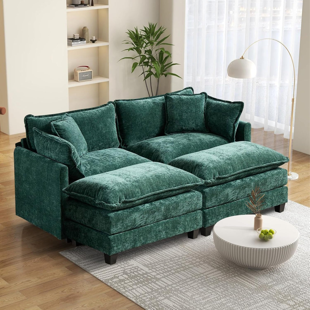 Sofá Modular Modular de 380.0 cm en Forma de L, sofás Convertibles de Gran tamaño, sofá de felpilla de 4 plazas con Asiento Profundo SleeperCloud con Almohadas y 2 otomanas para Sala de
