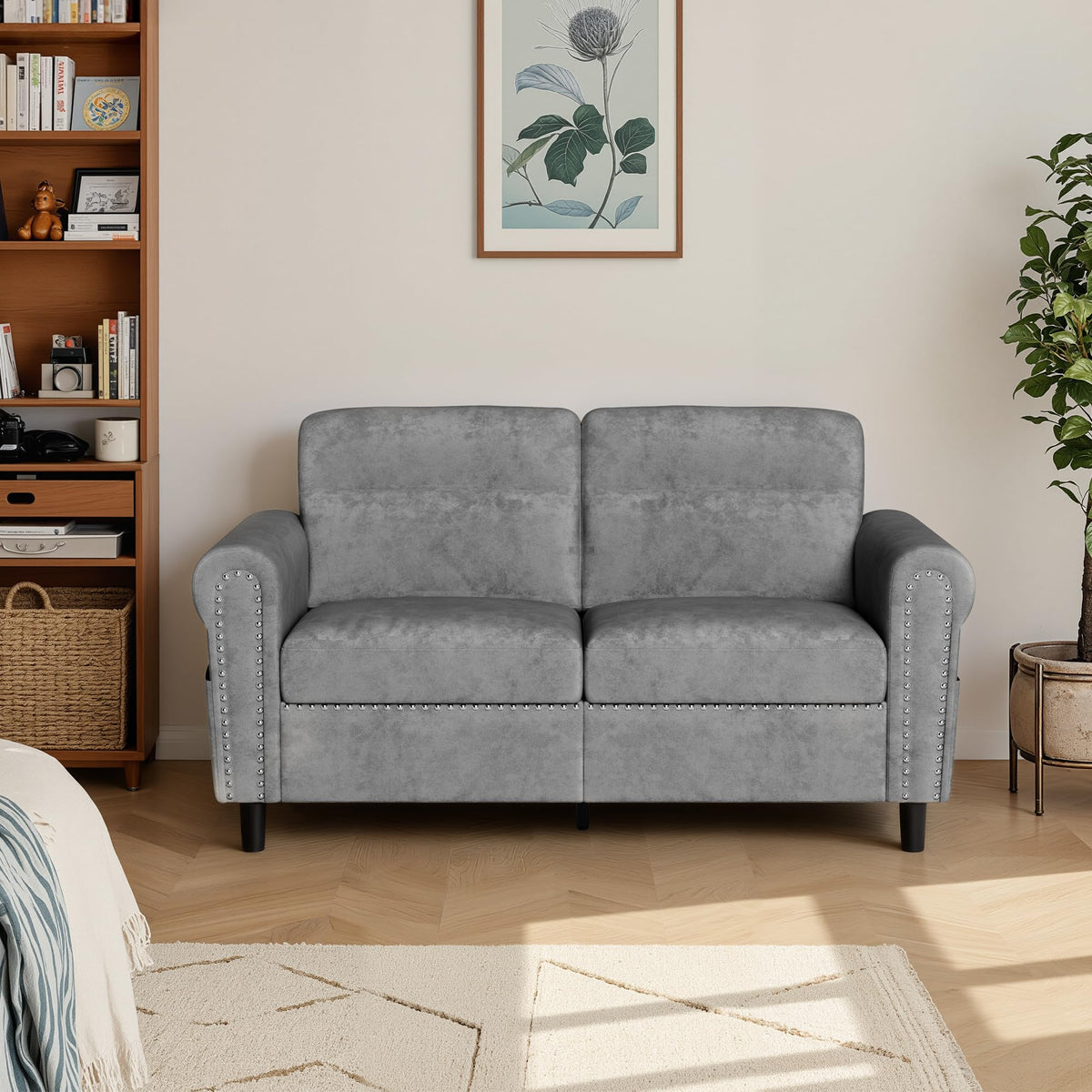 Sofá 2 Plazas,Loveseat con Bolsillo Lateral Beige