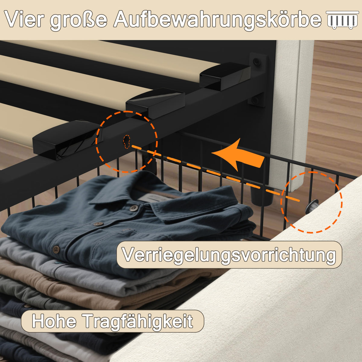 Estructura de Cama de Cuero 160x200cm con Carga USB Type-C, Blanco