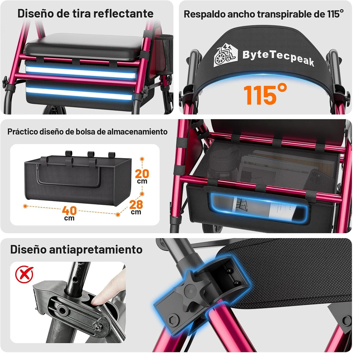 R4 Andador Plegable de 4 Ruedas con Asiento