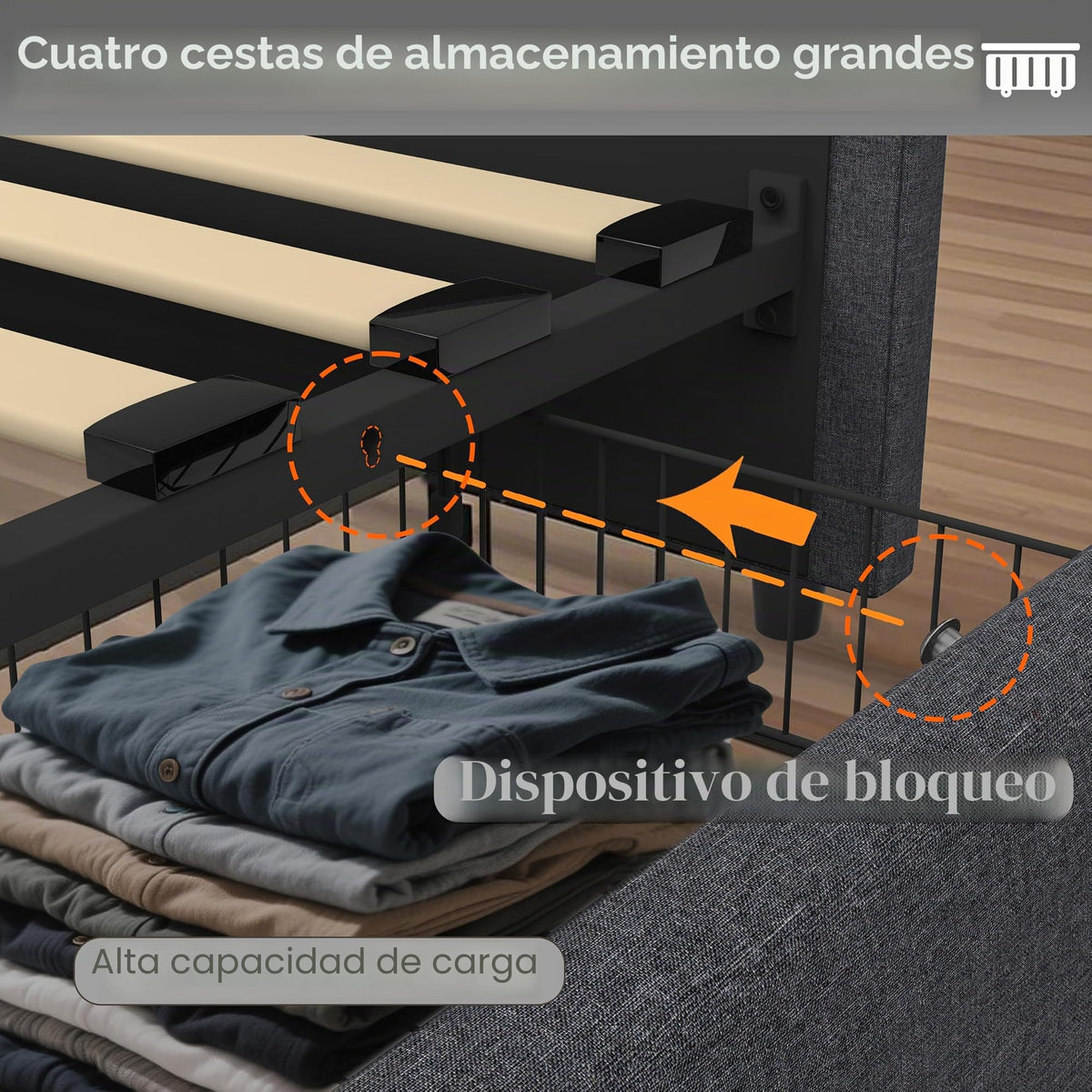 Estructura de Cama de Cuero 160x200cm con Carga USB Type-C, Blanco