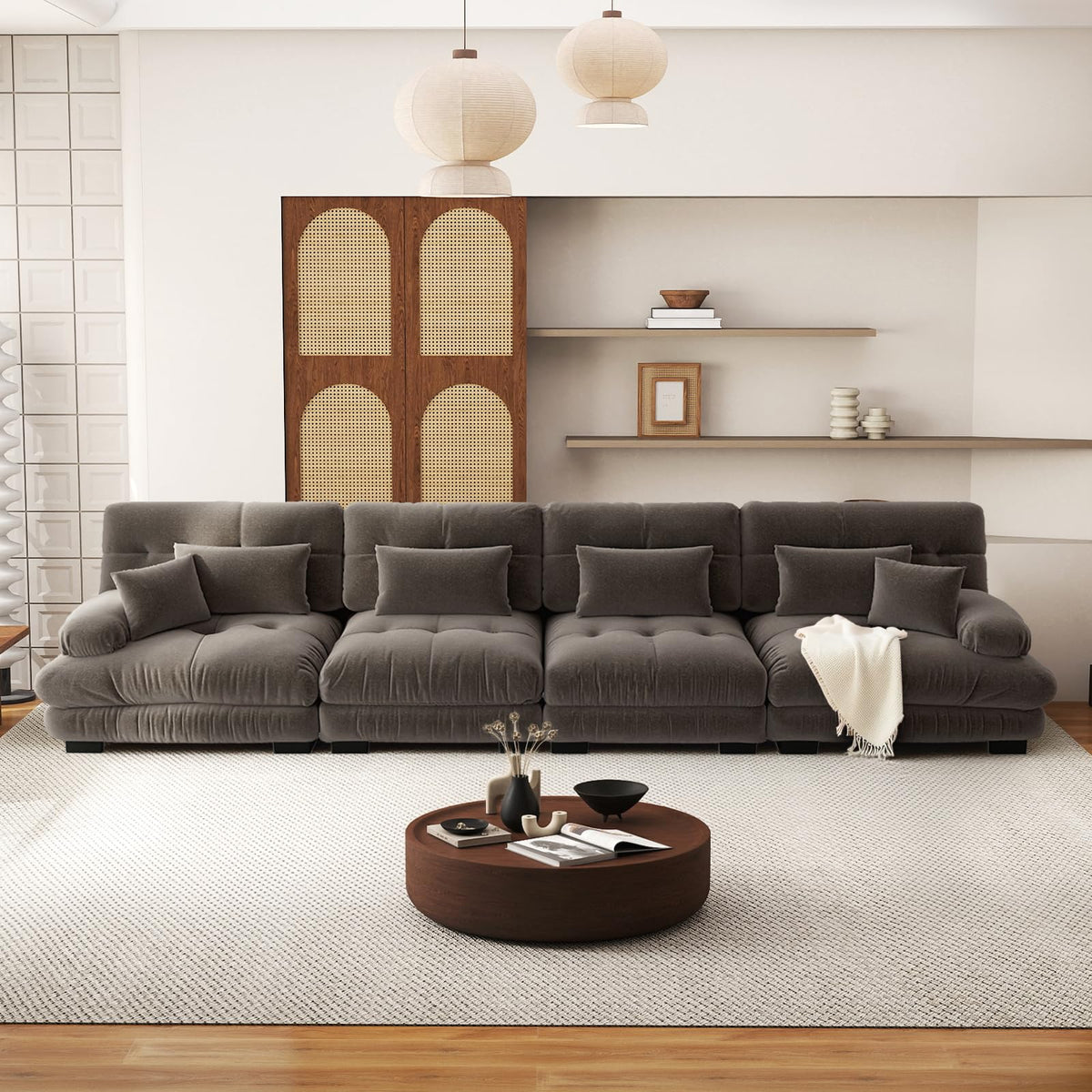 SoarFlash Sofá U Modular de 4 plazas para salón Moderno, sofá Nube de Tela Chenille con reposabrazos, Color Amarillo, 145×406 cm