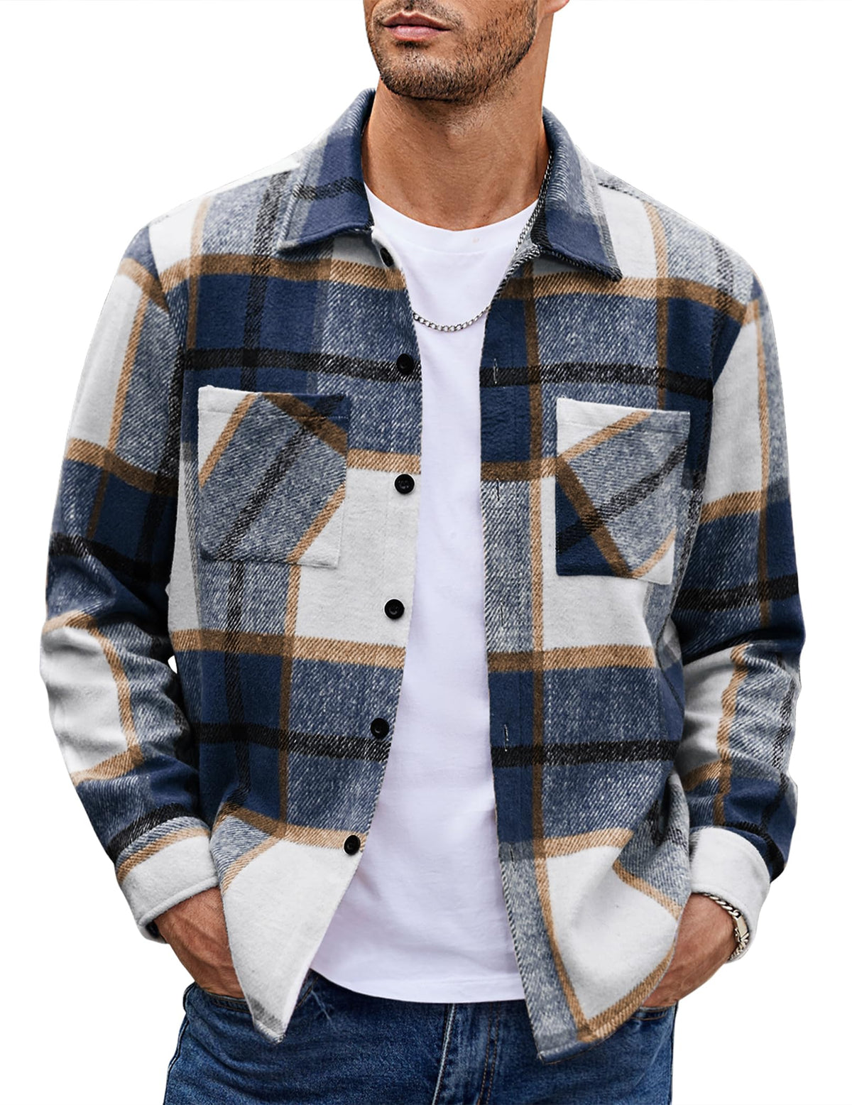 COOFANDY Sobrecamisa Hombre a Cuadros Chaqueta Leñador Casual