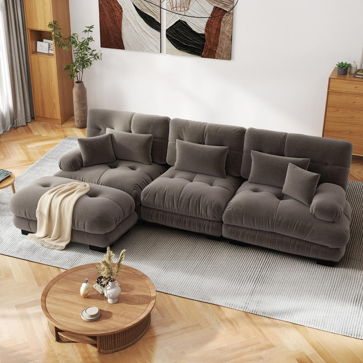 SoarFlash Sofá U Modular de 4 plazas para salón Moderno, sofá Nube de Tela Chenille con reposabrazos, Color Amarillo, 145×406 cm