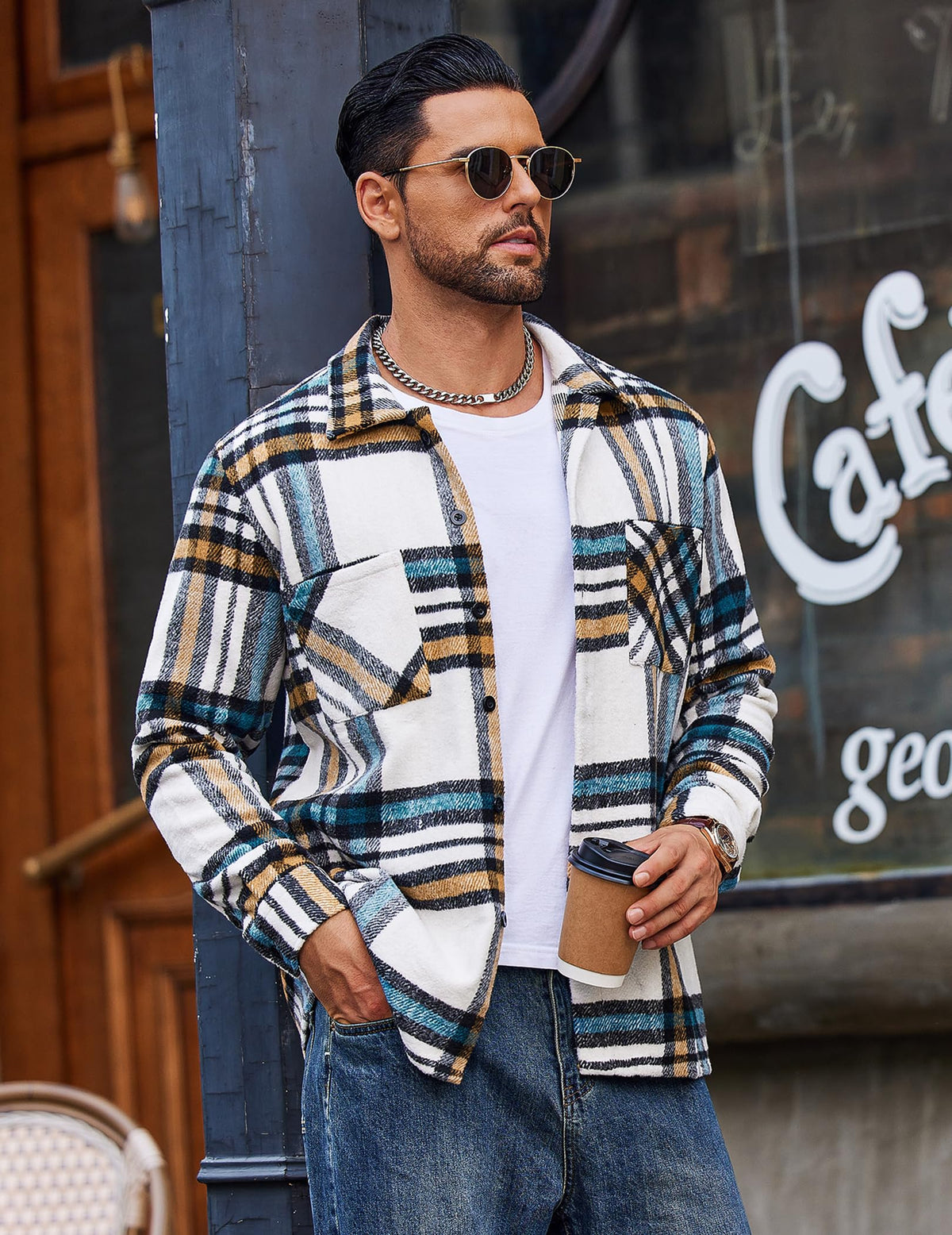 COOFANDY Sobrecamisa Hombre a Cuadros Chaqueta Leñador Casual