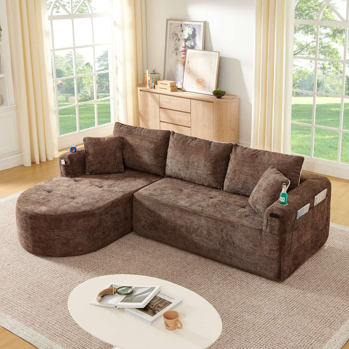 KOMHTOM Sofá Chaise Longue en L con Cojines (Negro)