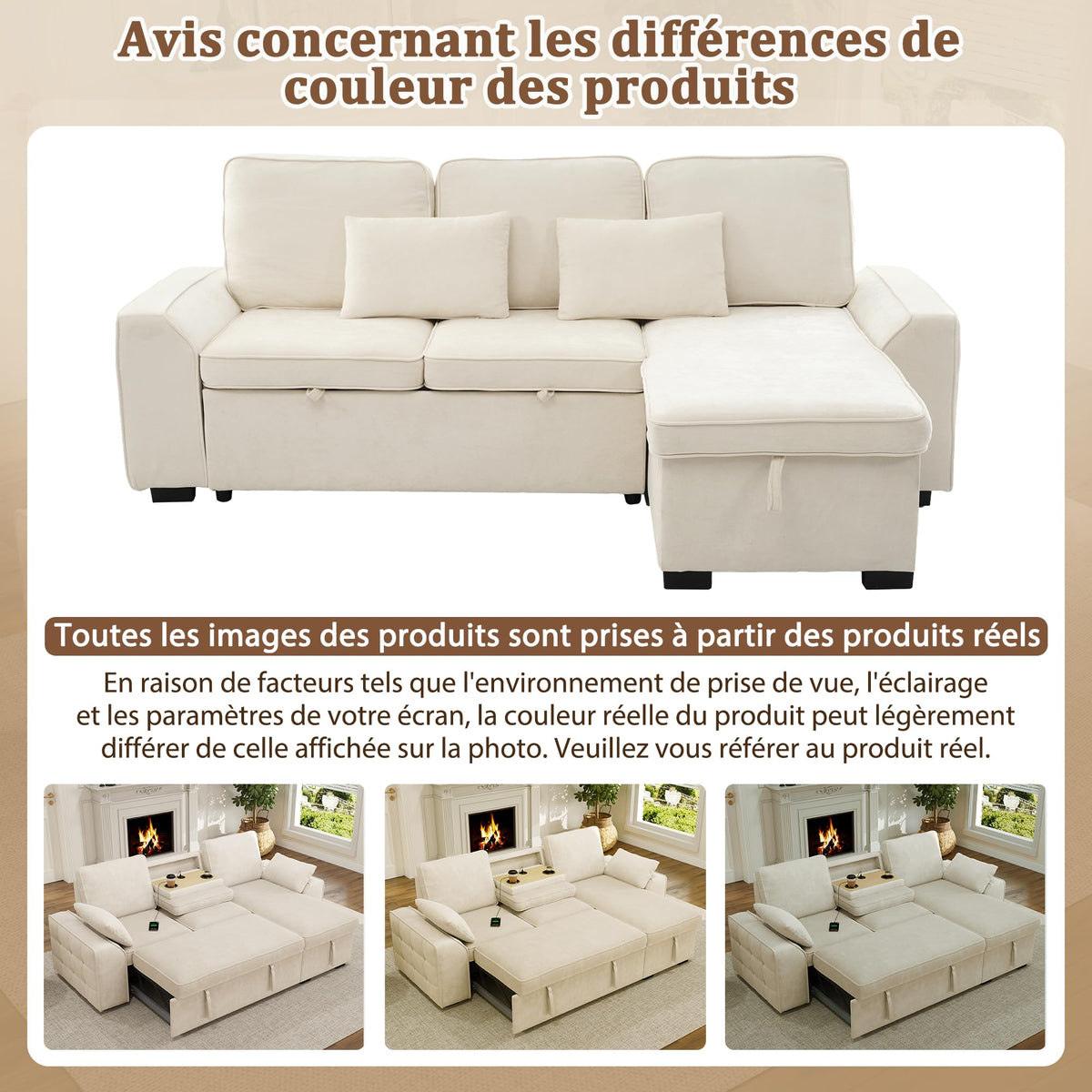Sofá modular de 3 plazas con función cama extensible y USB/Type-C, sofá esquinero en forma de L con reposacabezas semifijos y compartimento de almacenamiento, sofás con chaise longue