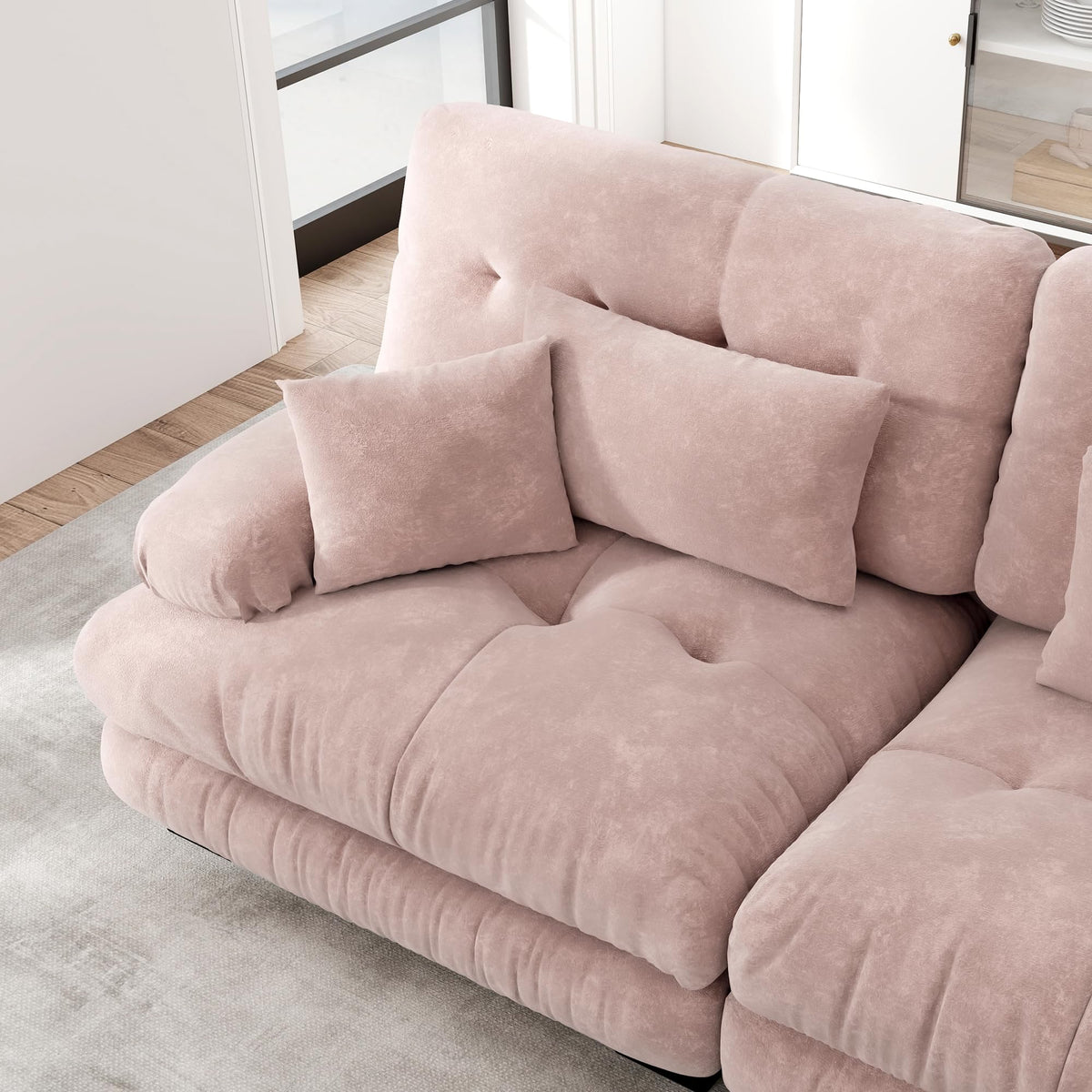 Sofá seccional Cloud en forma de L de 4 plazas con otomana móvil, ciniglia paisaje residencial con asiento profundo y reposabrazos anchos, gran sofá de sala para apartamento