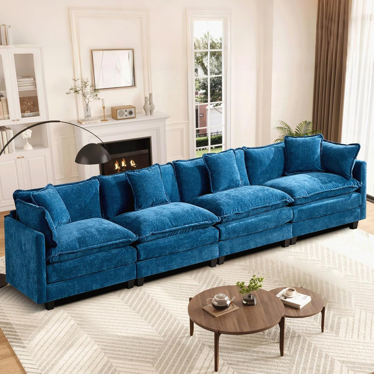 Sofá Modular Modular de 380.0 cm en Forma de L, sofás Convertibles de Gran tamaño, sofá de felpilla de 4 plazas con Asiento Profundo SleeperCloud con Almohadas y 2 otomanas para Sala de