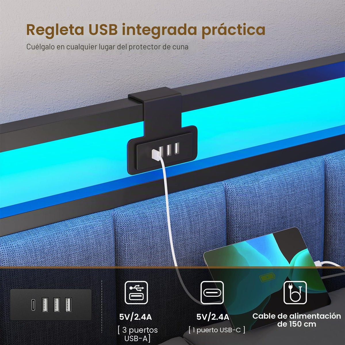 DICTAC Cama Tapizada Sofá Cama 90 x 190 cm con iluminación LED y Toma USB,Camas Juvenil con 2 cajones de Almacenamiento, Estructura de Cama de 90x190 con somier de láminas de Metal, Gris Oscuro