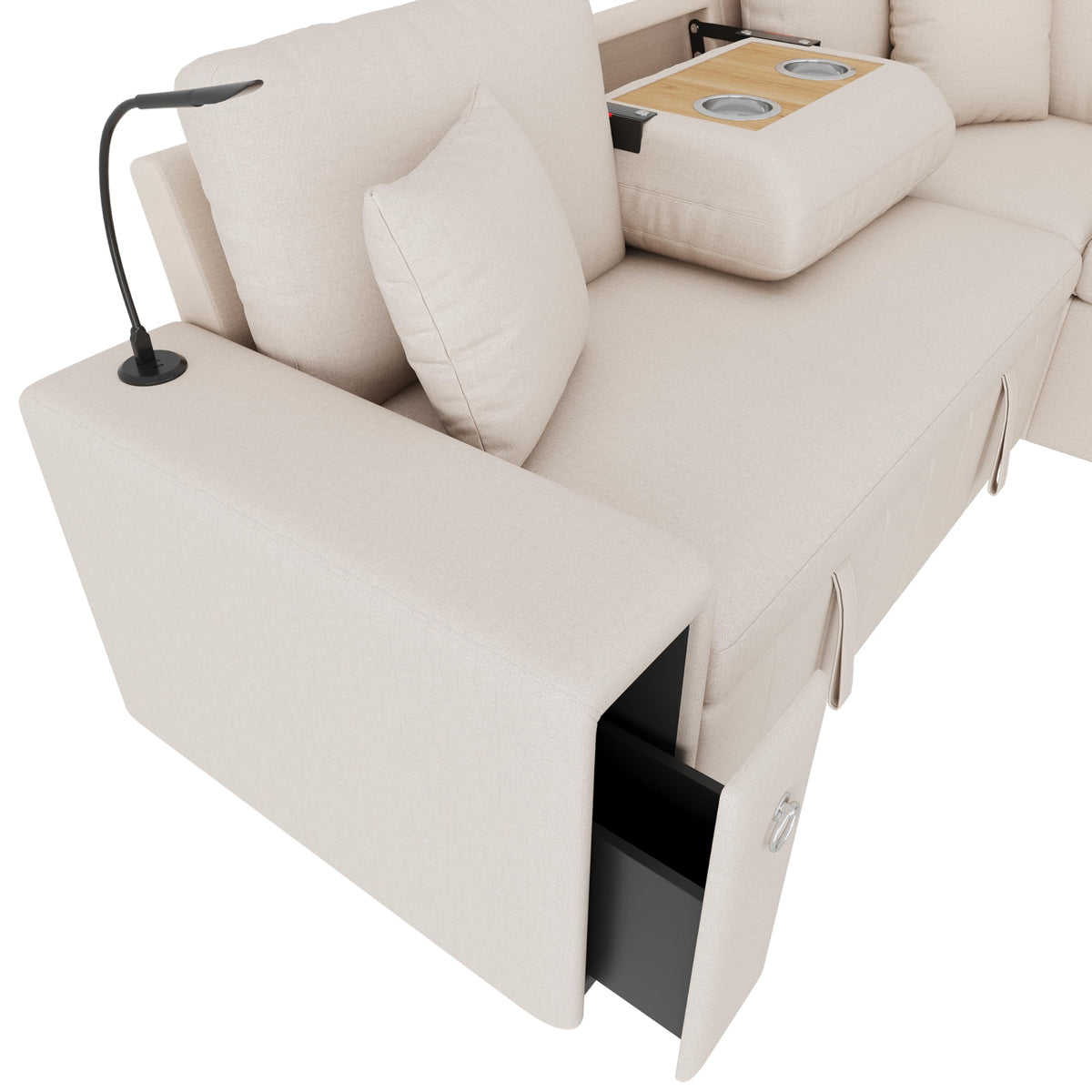 Sapgaks Sofá de esquina convertible de 6 plazas con USB, sofá convertible de 6 plazas, sofá de 6 plazas, en chenilla, con apoyabrazos en forma de librería, puf extraíble para configuraciones en L y en