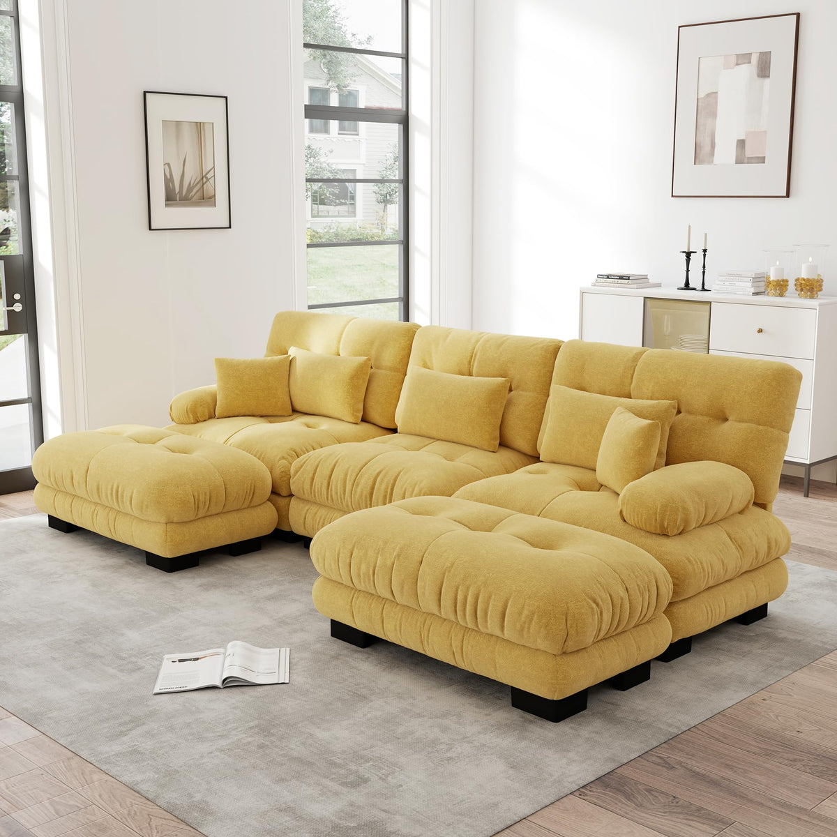 Sofá seccional Cloud en forma de L de 4 plazas con otomana móvil, ciniglia paisaje residencial con asiento profundo y reposabrazos anchos, gran sofá de sala para apartamento