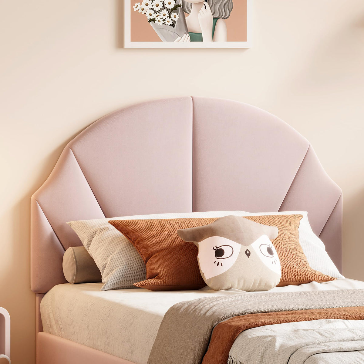 Cama Infantil tapizada 140 x 200 cm con LED, Cama tapizada para niños 140 x 200 con cabecera Ajustable Marco de Camas, Camas de Princesa para Niña en Forma de Corona con Somier(Rosa, 140 x 200)