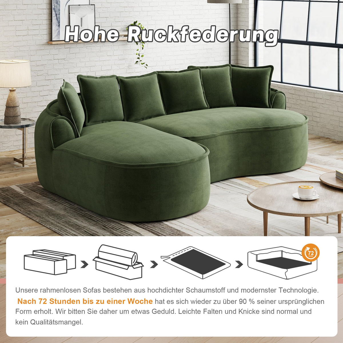 Sofá modular en forma de L sin marco, cómodo sofá de chenilla nube con asiento profundo, chaise longue moderno, extra grande, cojín ideal para salón, color verde