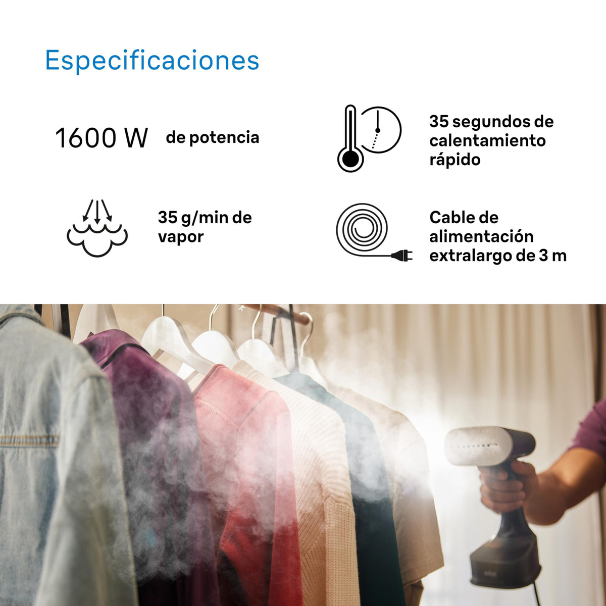 Braun QuickStyle 5 GS5011PU, Plancha Vertical con Doble Placa FreeGlide 3D, Steamer Vertical con Calentamiento Rápido, Vapor 22 g/min, Capacidad 150 ml, 1200W, Blanco/Violeta
