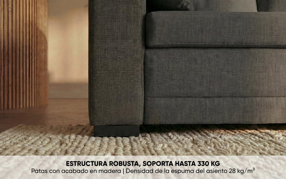 BUDWING Leah Sofá Cama Esquinero 3 Plazas - Chaise Longue Reversible y 2 Cojines Decorativos – Tapizado en Poliéster – Estilo Moderno – 233x124x69 cm – Gris Bicolor