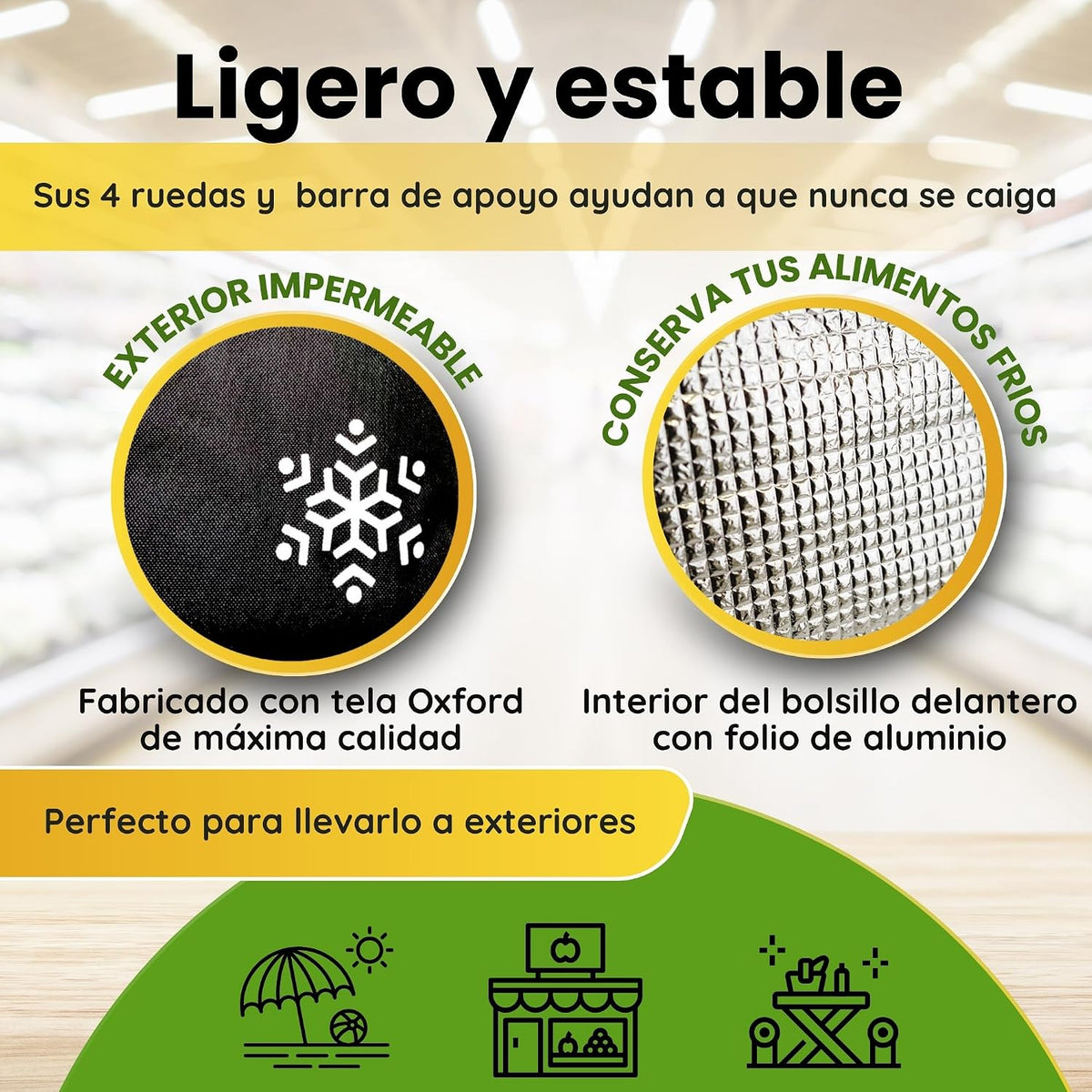Carro de la Compra de 50L con Compartimento Refrigerante | Carrito Compra de 4 y 2 Ruedas Ideal para Supermercado (Requiere Montaje)