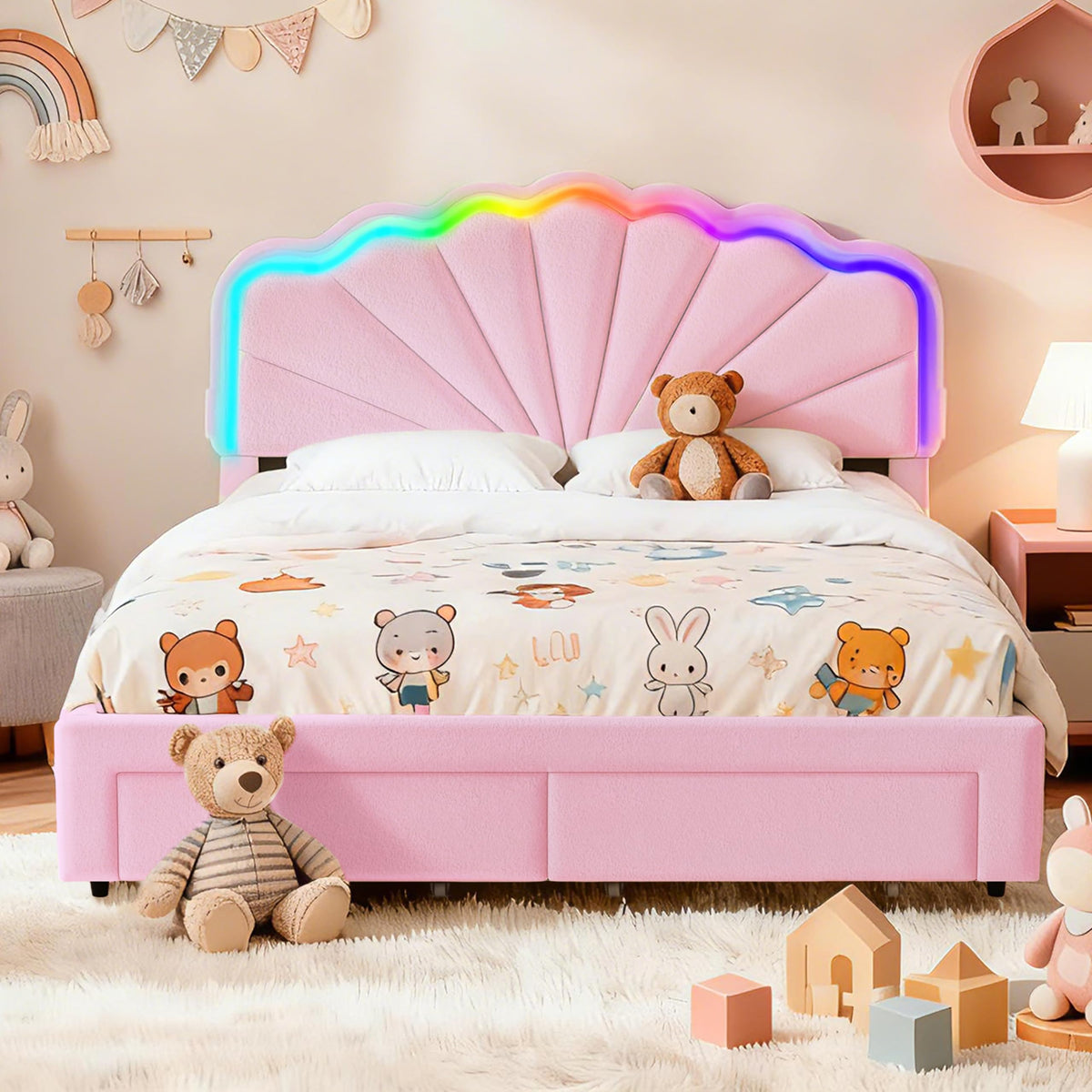 Armazón de Cama de Cuero 140x200cm con luz LED, Blanco