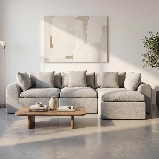 Sofá cama con respaldo en forma de L de 275 cm, 4 plazas, de terciopelo nube, con otomana izquierda y derecha, sin montaje, moderno sofá de salón para salón (gris)