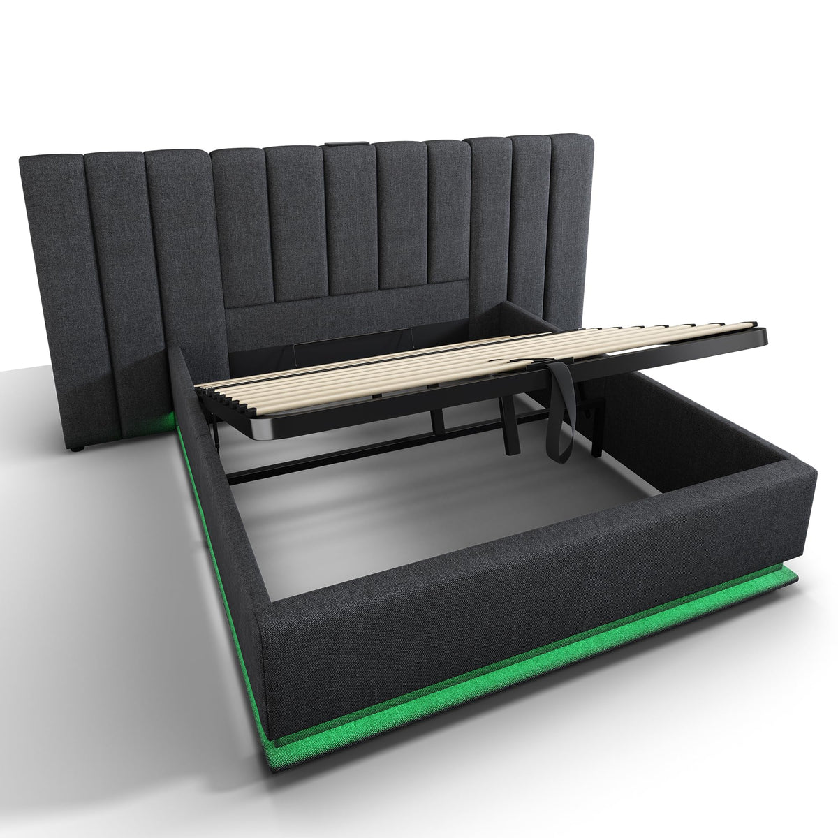 Cama tapizada 180×200cm, Cama Doble con canapé con LED y función de Carga USB-C, PU, sin colchón ni mesita de Noche (Blanco, 180 x 200 cm)