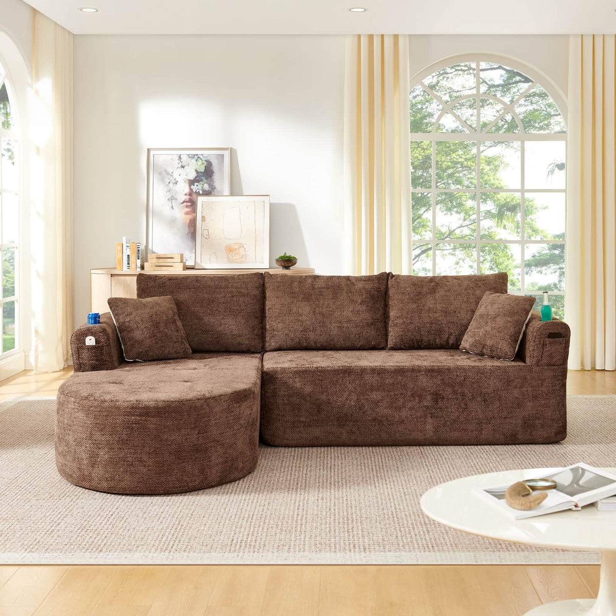 KOMHTOM Sofá Chaise Longue en L con Cojines (Negro)