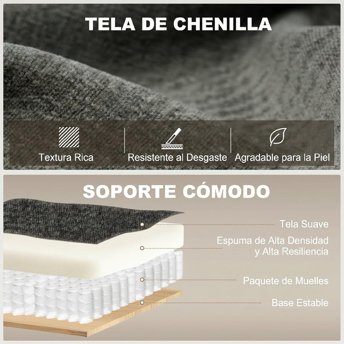 HOMCOM Sofá Cama 2 Plazas 3 en 1 Mesa Auxiliar 2 Almohadas Gris Oscuro