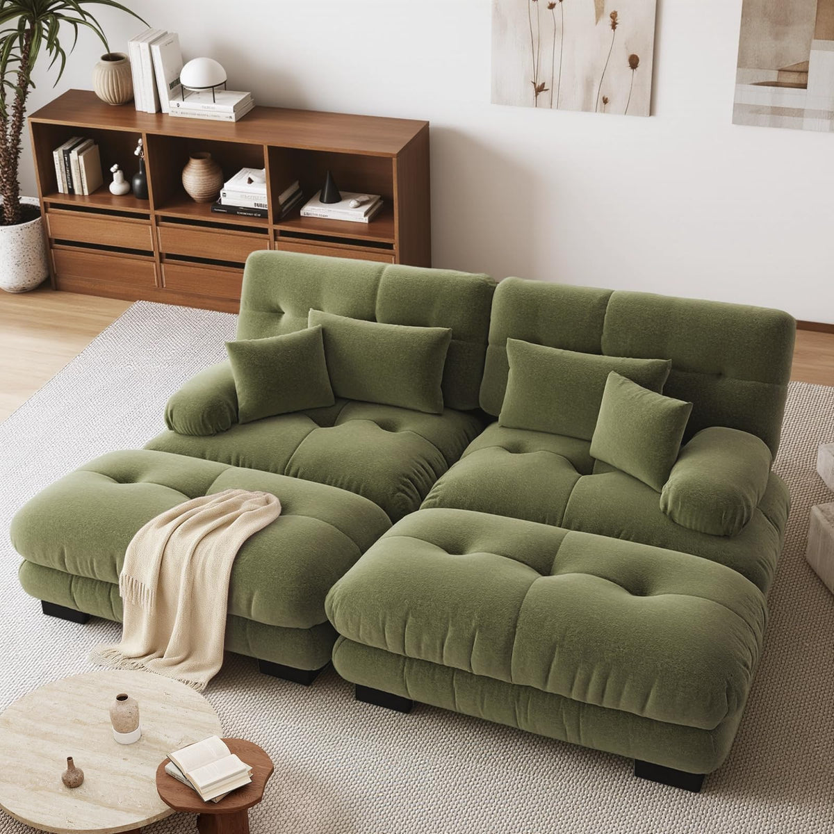 SoarFlash Sofá U Modular de 4 plazas para salón Moderno, sofá Nube de Tela Chenille con reposabrazos, Color Amarillo, 145×406 cm