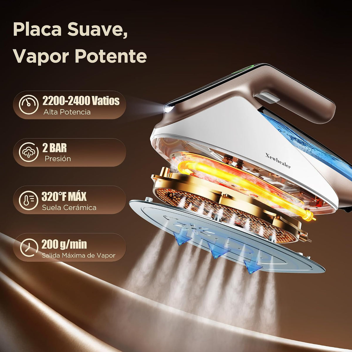 Newbealer Plancha de Vapor 2300W con Turbo Vapor,4 Temperaturas