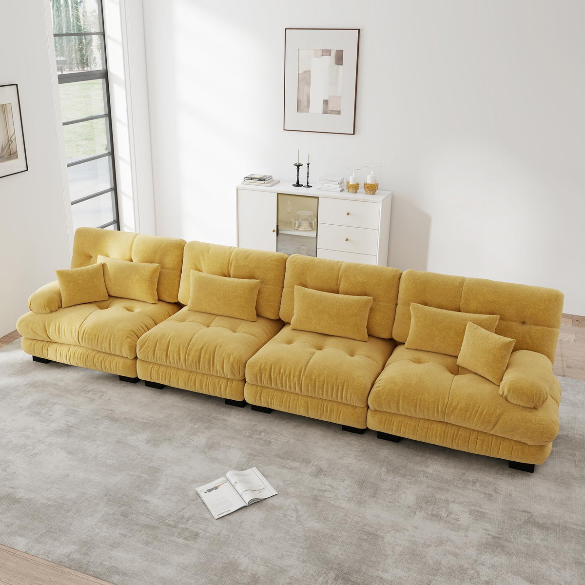 Sofá seccional Cloud en forma de L de 4 plazas con otomana móvil, ciniglia paisaje residencial con asiento profundo y reposabrazos anchos, gran sofá de sala para apartamento