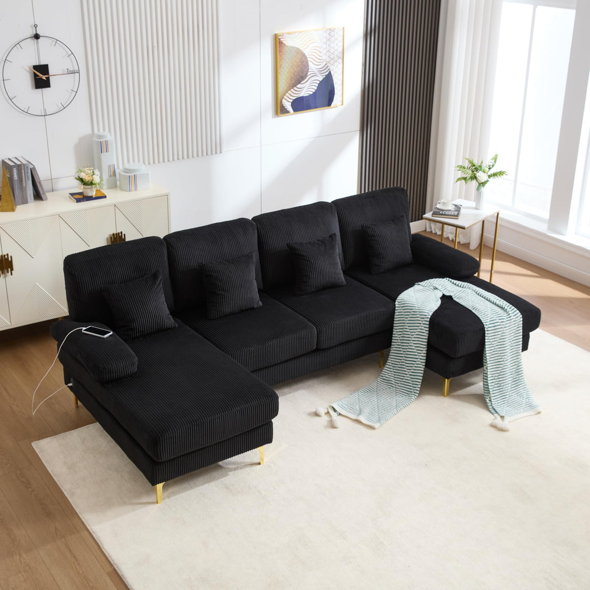 Sapgaks Sofá Seccional en U Moderno,Sofá 4 plazas,Mueble Acolchado de diseño Moderno,Tela de Chenilla (Beige)