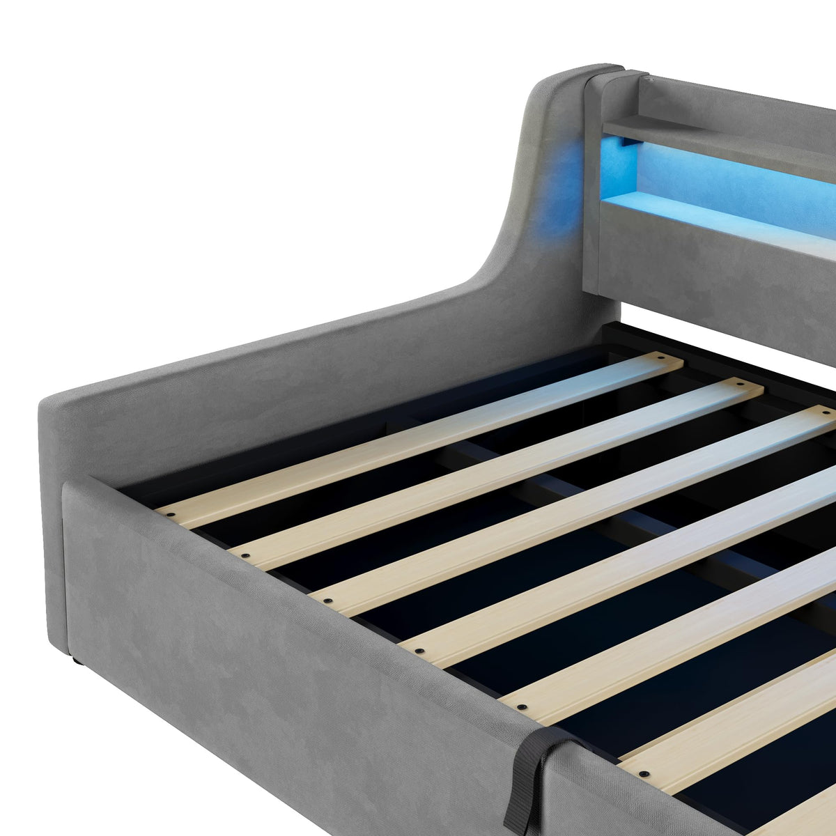 Cama con plataforma de terciopelo 90 x 200 cm, con espacio de almacenamiento hidráulico e iluminación LED (color crema, 90 x 200 cm)