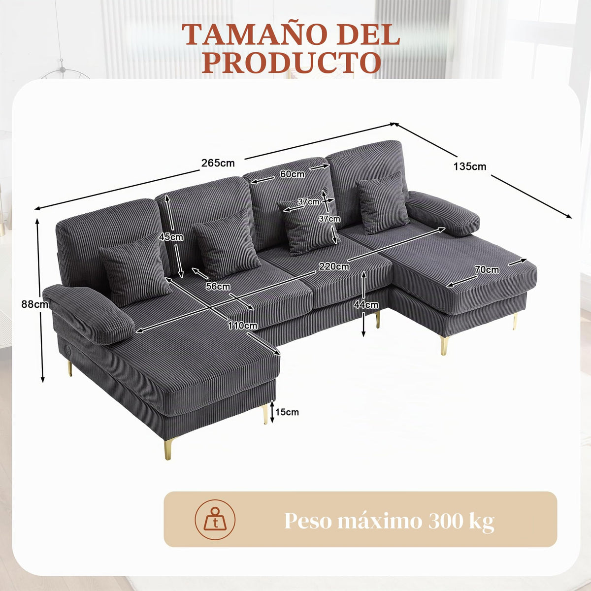 Sapgaks Sofá Seccional en U Moderno,Sofá 4 plazas,Mueble Acolchado de diseño Moderno,Tela de Chenilla (Beige)