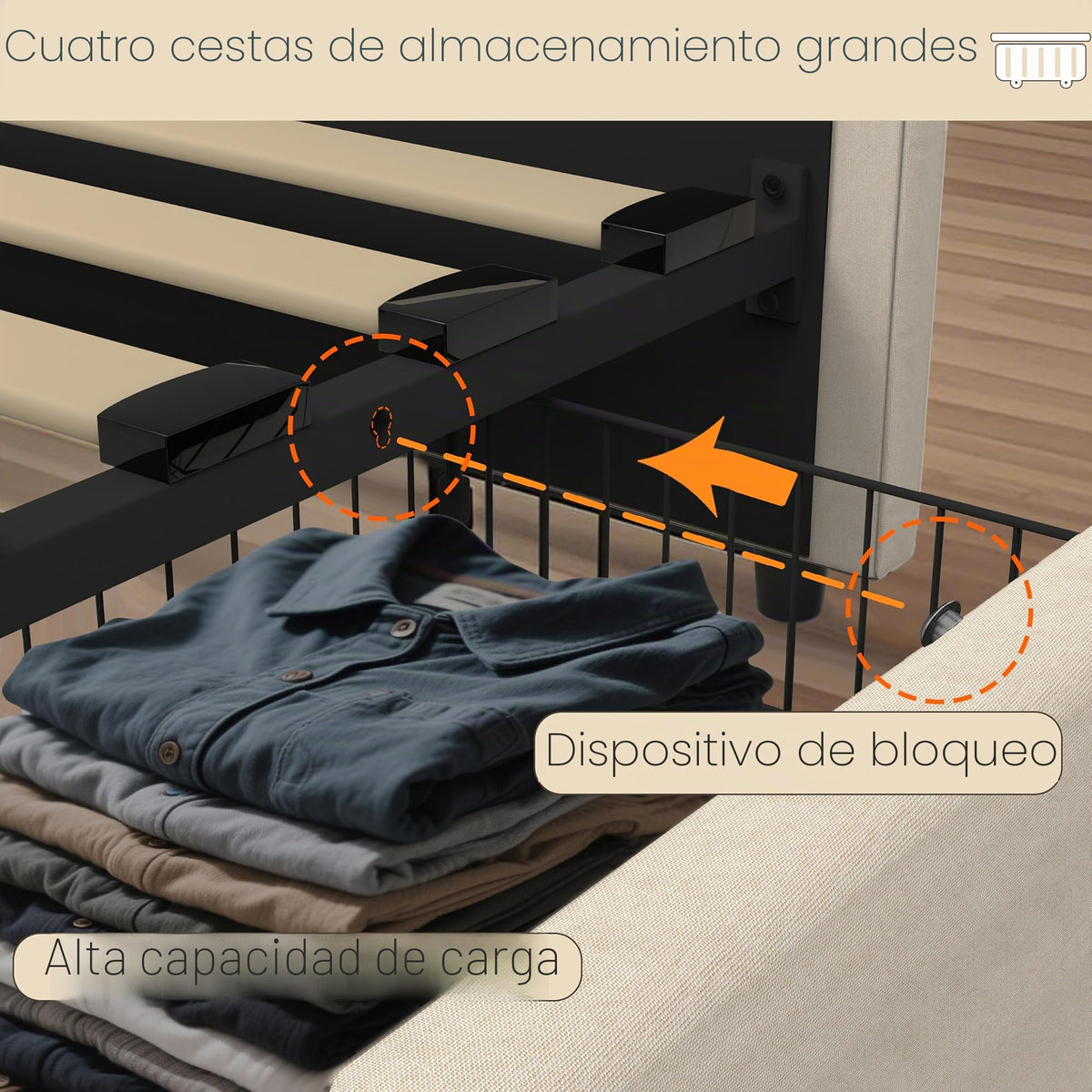 Estructura de Cama de Cuero 160x200cm con Carga USB Type-C, Blanco