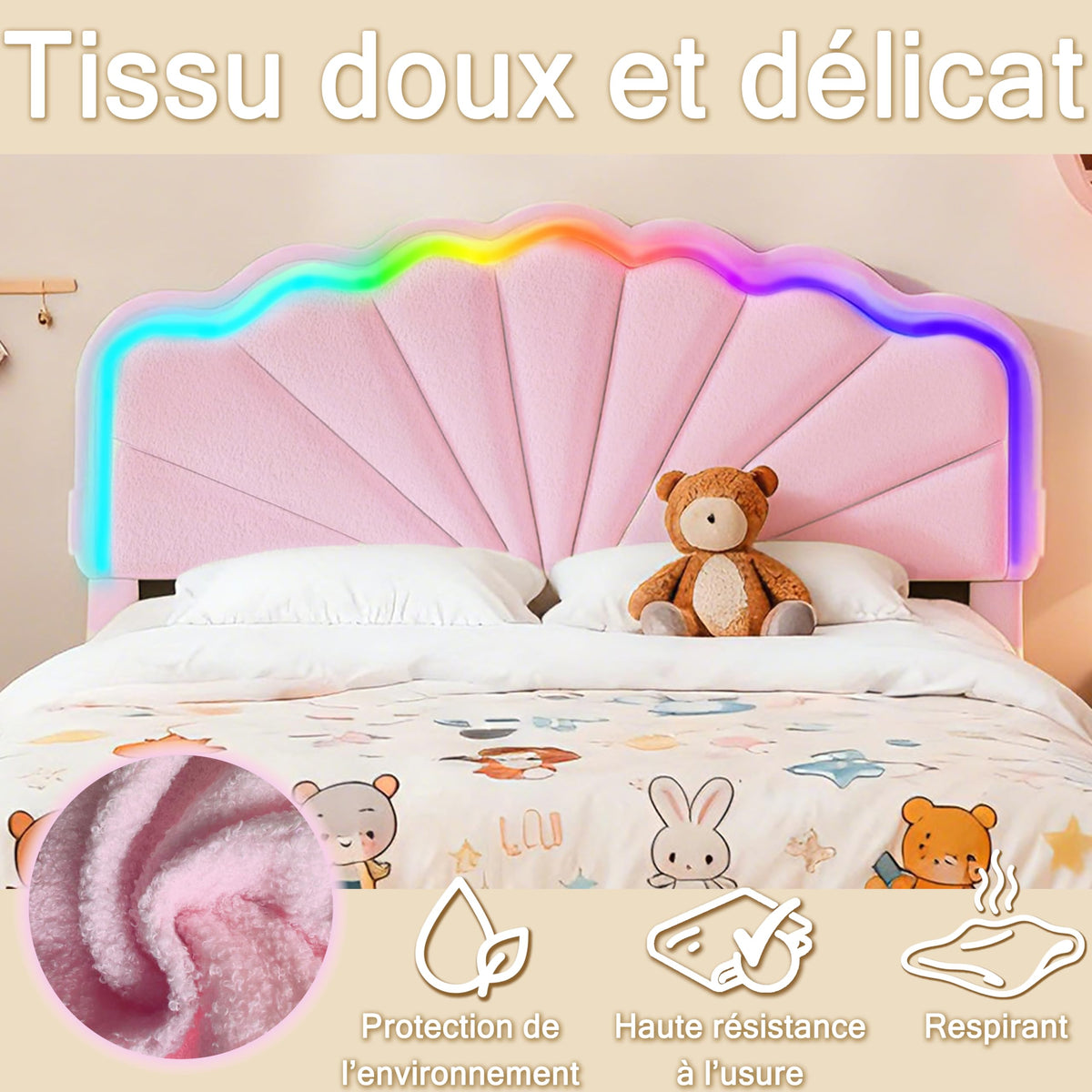 Armazón de Cama de Cuero 140x200cm con luz LED, Blanco