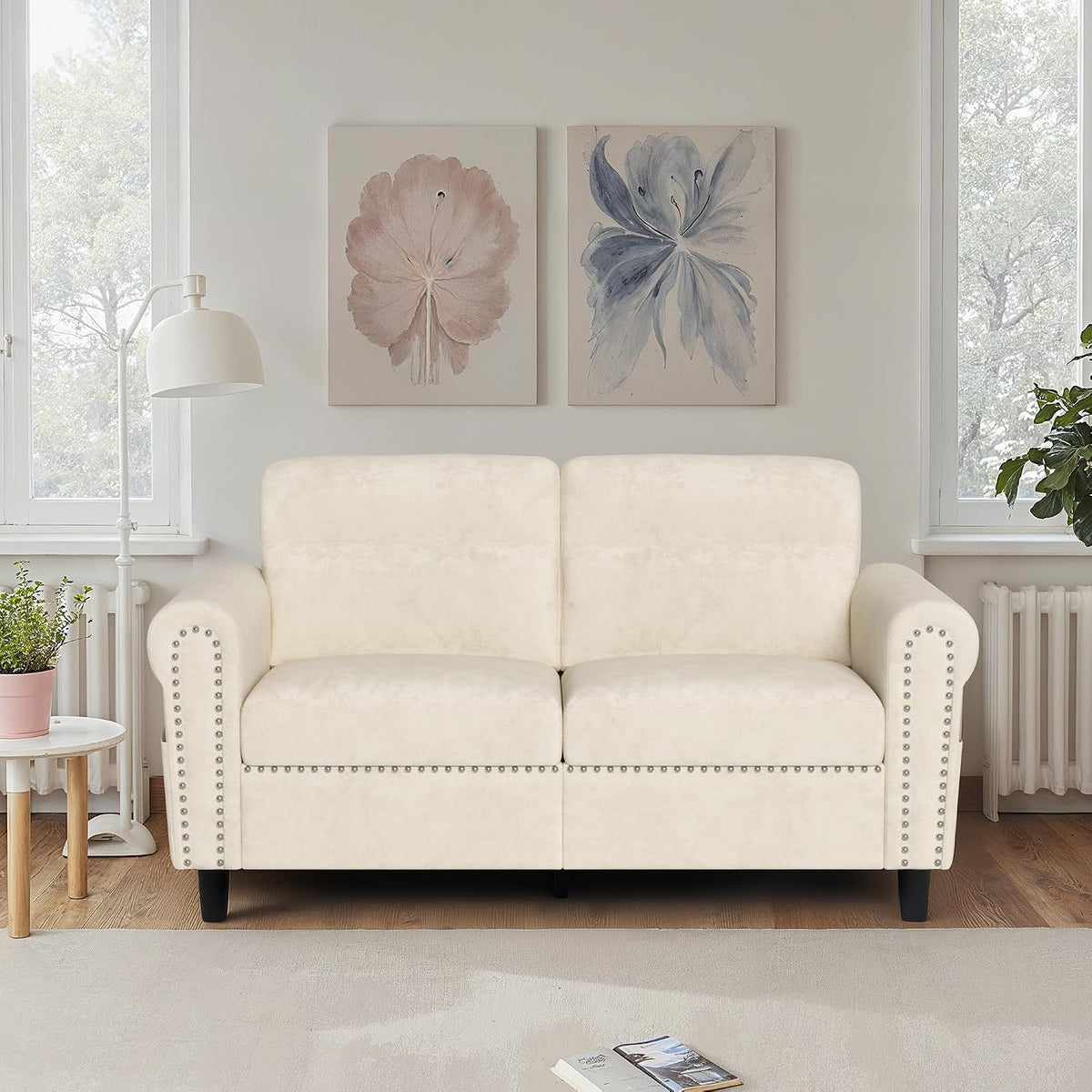 Sofá 2 Plazas,Loveseat con Bolsillo Lateral Beige