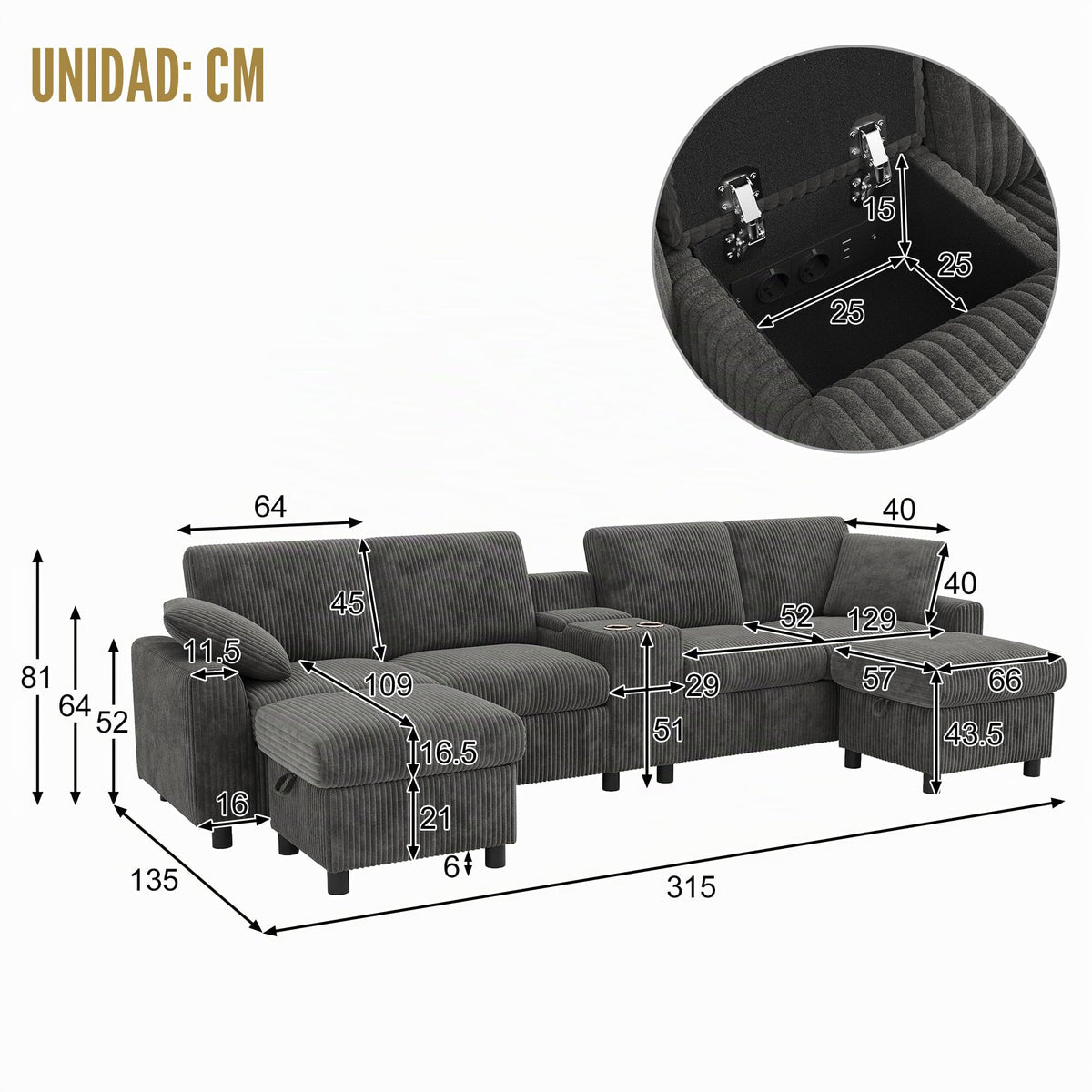 Sapgaks Sofá Seccional en U Moderno,Sofá 4 plazas,Mueble Acolchado de diseño Moderno,Tela de Chenilla (Beige)