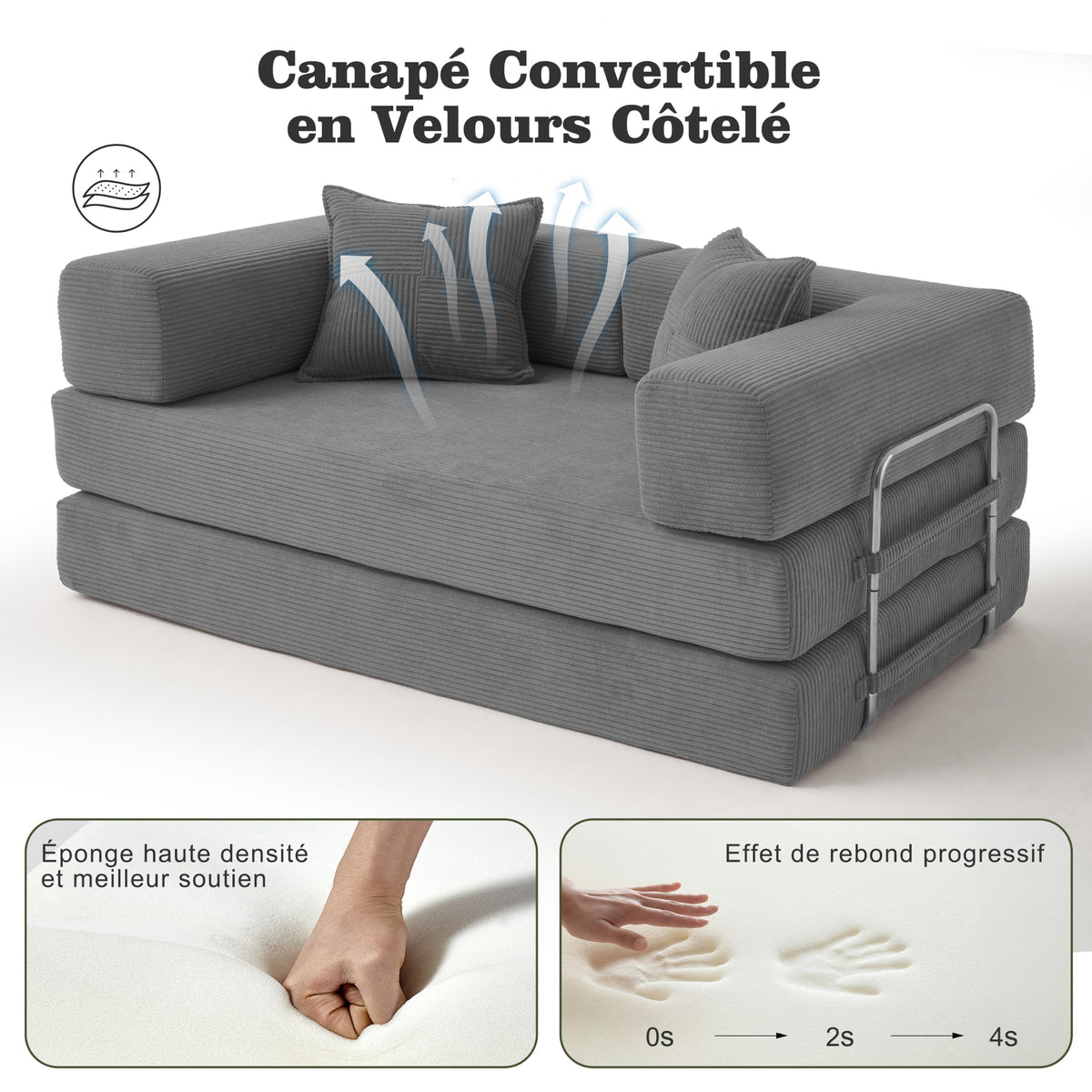 Vipbear Sofá Cama Pana 200×100×70 cm, sofá de Suelo transformable 5 en 1, Espuma de Alta Densidad, Apto para Mascotas y ergonómico, sin Montaje, Verde