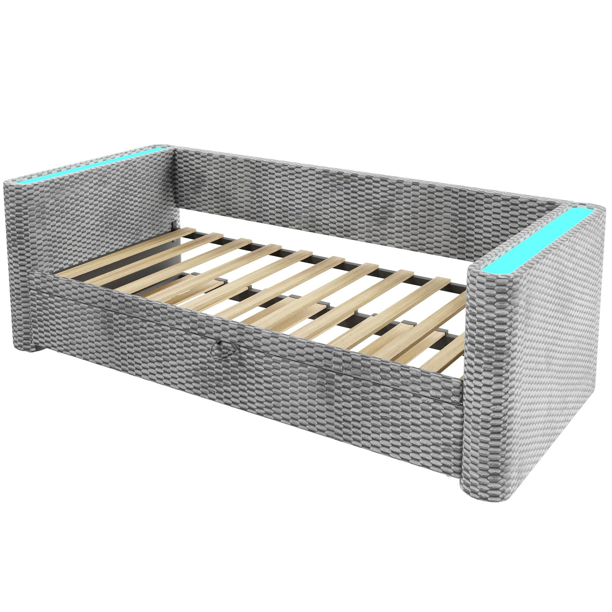 Moimhear Cama de día, diván cama, sofá cama, diseño de cama extensible multifuncional con tira de luz LED, somier de listones (sin colchón), terciopelo (beis, 90 x 200 cm+180 x 200 cm)